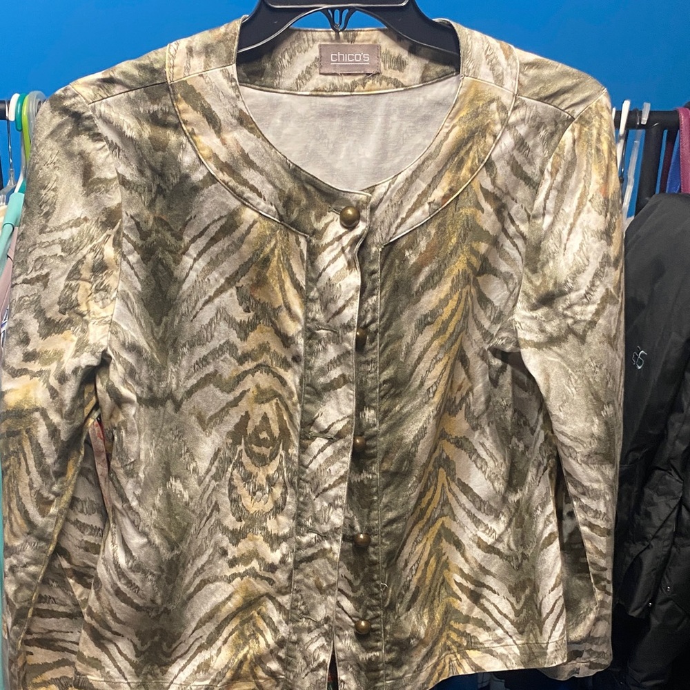 Chico's Gold and Silver Patterned Blazer